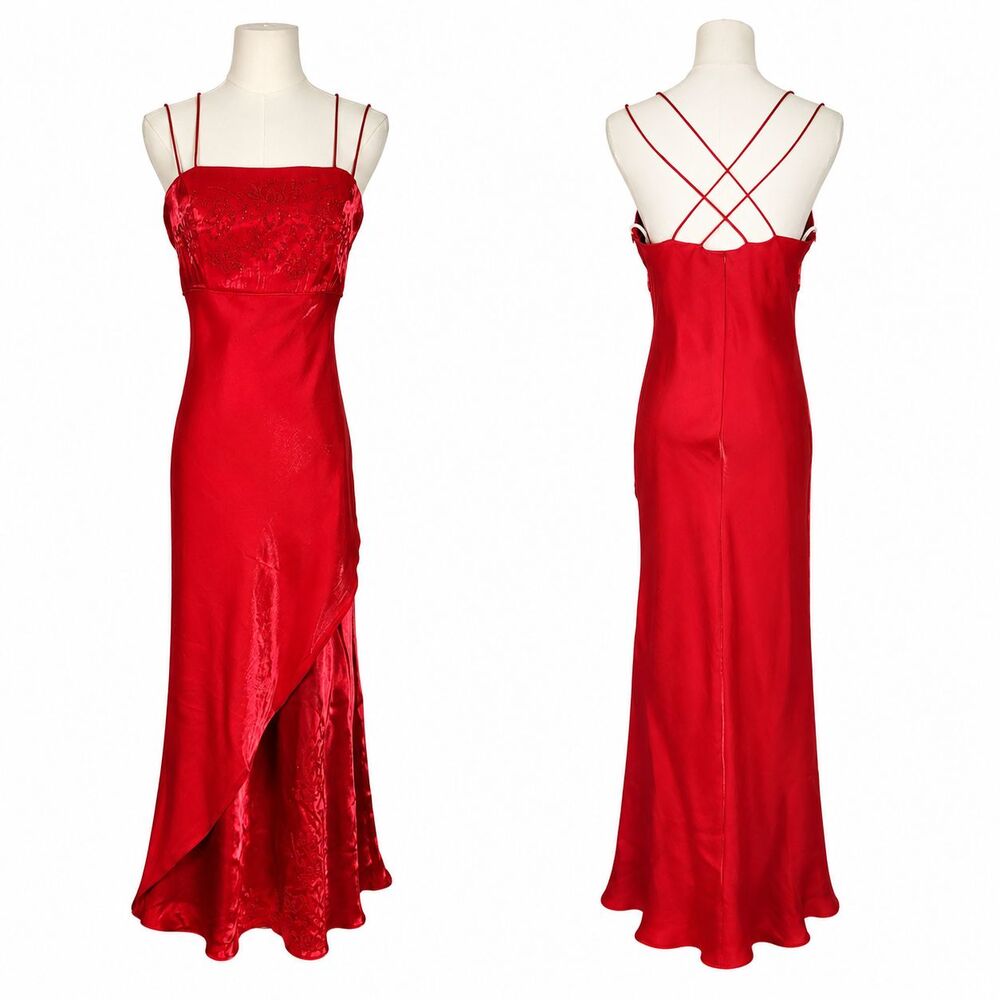 Milex USA Red Satin Embellished Event Dress Gown XL (fits S/M)